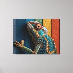 Colorful Chameleon on Rainbow Background Canvas Print