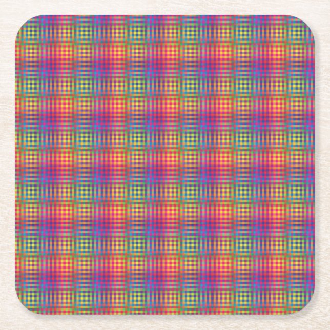 Colorful Checker Abstract Pattern Square Paper Coaster (Front)