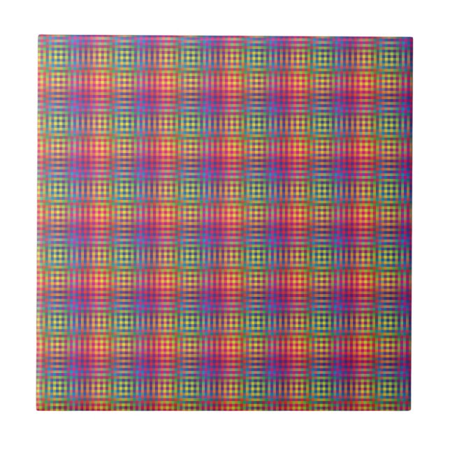 Colorful Checker Abstract Pattern Tile (Front)