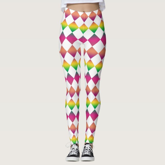 Colorful Checker Diamond Pattern Leggings (Front)