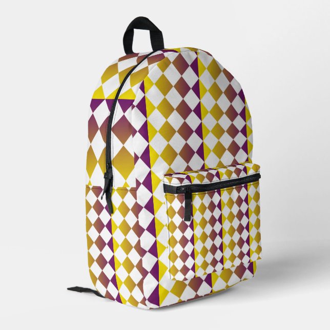 Colorful Checker Diamond Pattern Printed Backpack (Back Corner Left)