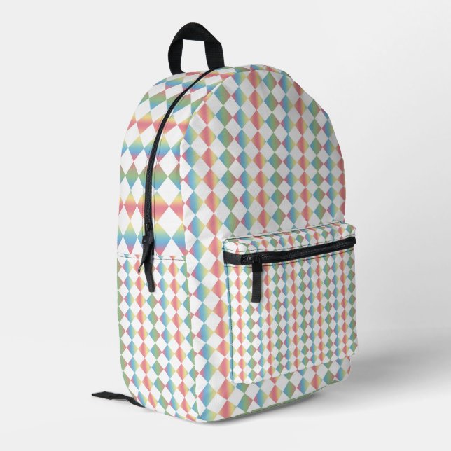 Colorful Checker Diamond Pattern Printed Backpack (Back Corner Left)
