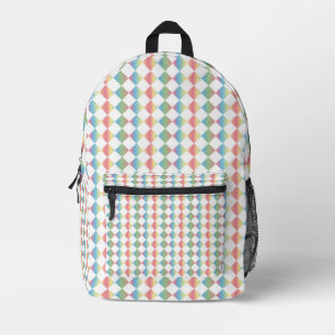 Colorful Checker Diamond Pattern Printed Backpack