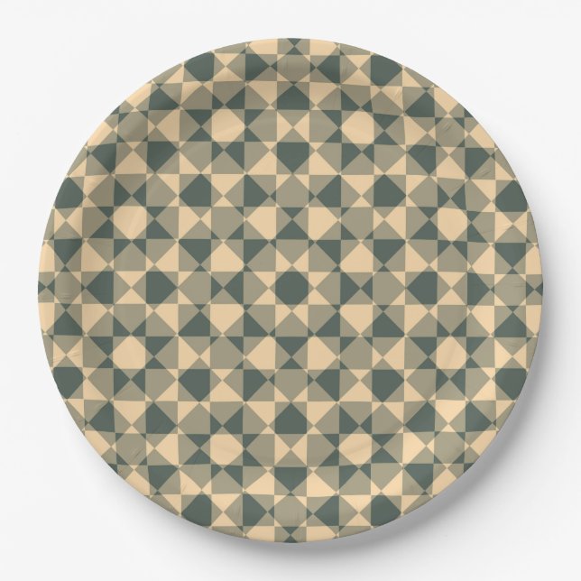 Colorful Checker Diamond Plaid Pattern Paper Plate (Front)