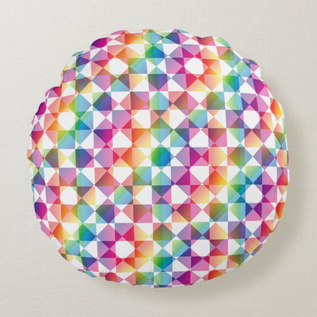 Colorful Checker Diamond Plaid Pattern Round Cushion (Front)