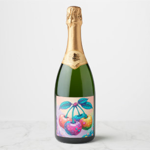 Colorful cherries sparkling wine label