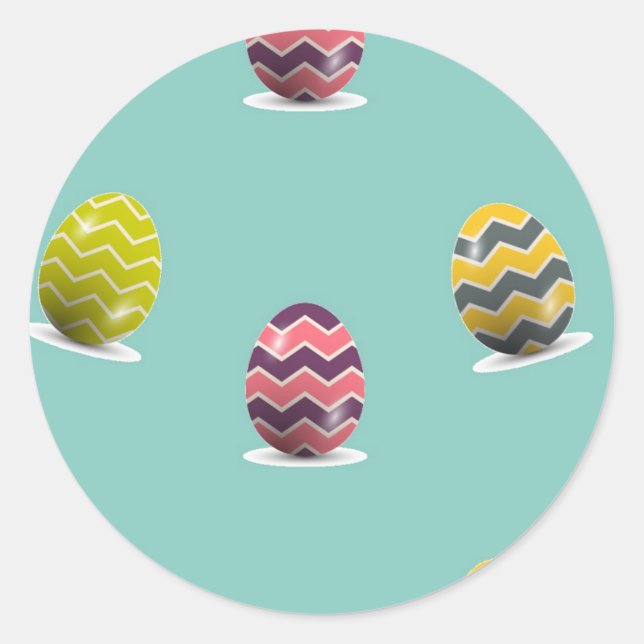 Colorful chevron Easter eggs on blue Classic Round Sticker (Front)