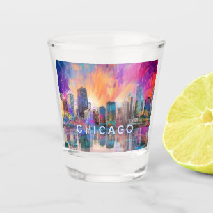 Colorful Chicago Skyline Abstract Art Shot Glass