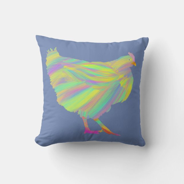 Colorful Chickens Cute Farm Animal Art Painting Cushion (Front)