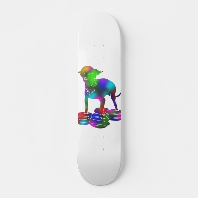 Colorful Chihuahua hamburger flying Skateboard (Front)