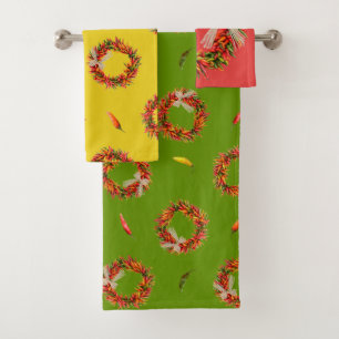 Colorful Chile Wreaths and Peppers Customizeable Bath Towel Set