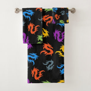 COLORFUL CHINESE DRAGONS BATH TOWEL SET