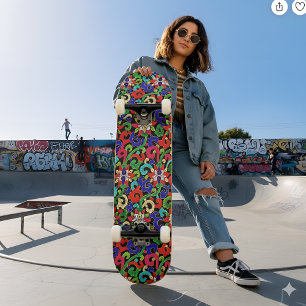 Colorful Chinese Floral Skateboard