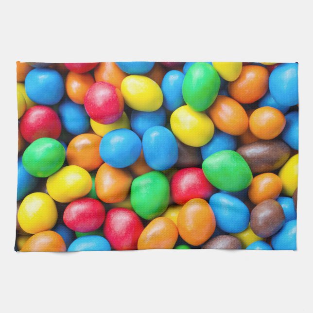 Colorful Chocolate Coated Sweets Tea Towel (Horizontal)