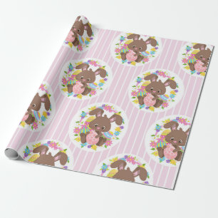 COLORFUL CHOCOLATE EASTER BUNNIES & EGGS WRAPPING PAPER