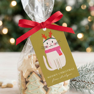 Colorful Christmas Cat Personalized Holiday Gift Tags