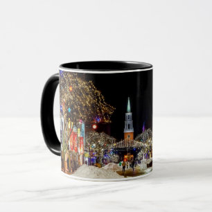 Colorful Christmas Eve Snow City Black Mug