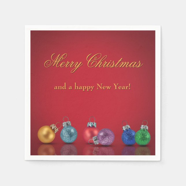 Colorful Christmas Glitter Ornaments Napkin (Front)