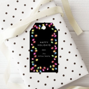 Colorful Christmas Lights Monogram Gift Tags