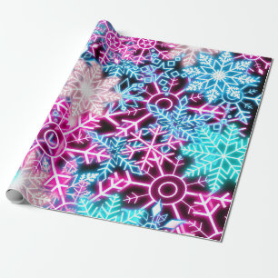 Colorful Christmas Neon Snowflakes Pattern Wrapping Paper