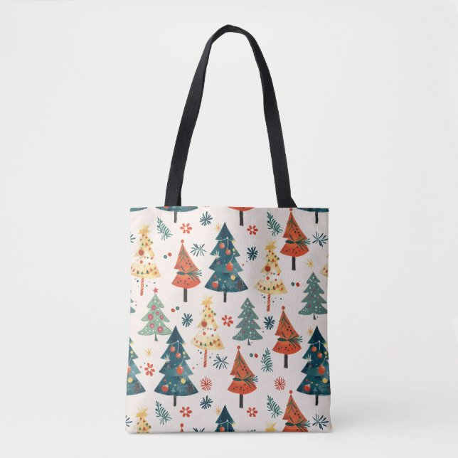 Colorful Christmas Pine Trees Seamless Pattern Tote Bag (Front)