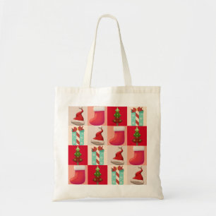 COLORFUL CHRISTMAS PRESENTS SANTA CANDY TREE TOTE BAG