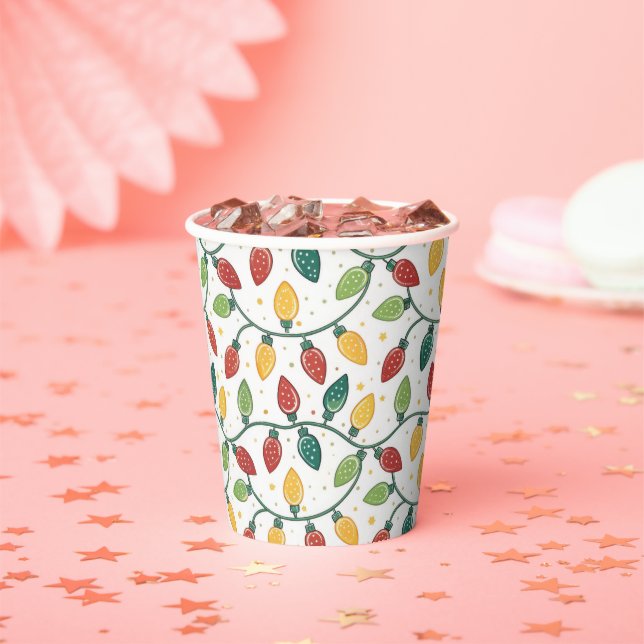Colorful Christmas String Lights Pattern  Paper Cups (Insitu)