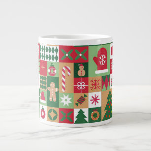 Colorful Christmas Themed Grid Of Holiday Icons Large Coffee Mug