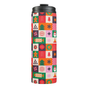 Colorful Christmas Themed Grid Of Holiday Icons Thermal Tumbler