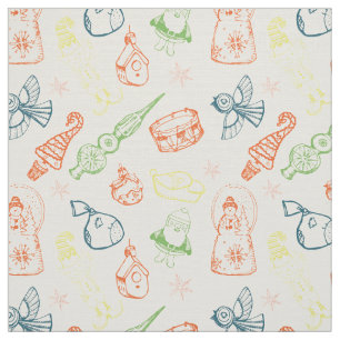 Colorful christmas toys  decorations hand drawn fabric