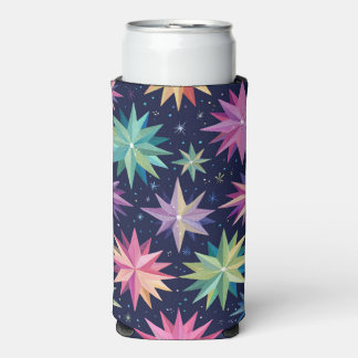 COLORFUL CHRISTMAS TREE STARS SELTZER CAN COOLER