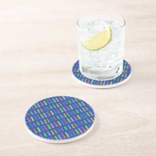 Colorful Christmas Trees on Blue Coaster