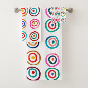 Colorful circles white simple rainbow Scandi Bath Towel Set