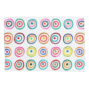 Colorful circles white simple rainbow Scandi Pillowcase