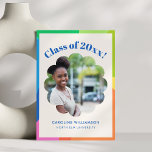 Colorful Class 2026 Flower Frame Photo Graduation Announcement<br><div class="desc">This graduation announcement features a bold Class of 2026 headline with a scalloped photo cutout that frames your senior portrait in a unique and memorable way. The flower-inspired shape adds personality while keeping the layout clean and modern. The colorful border gives it a celebratory feel, making it perfect for sharing...</div>