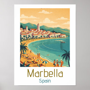 Colorful Classic Marbella Spain Travel Elegant Art Poster