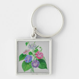 Colorful Climbing Morning Glory Botanical Art Key Ring