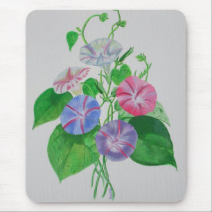 Colorful Climbing Morning Glory Botanical Art Mouse Pad