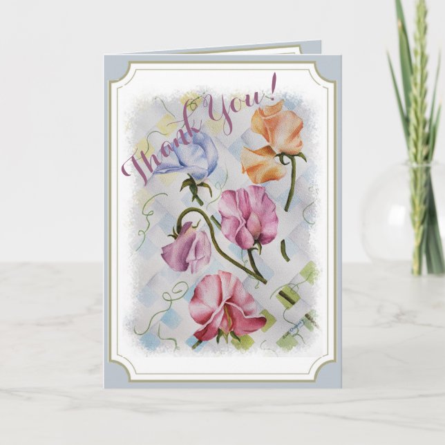 COLORFUL CLIMBING SWEET PEA FLOWERS THANK YOU CARD (Front)
