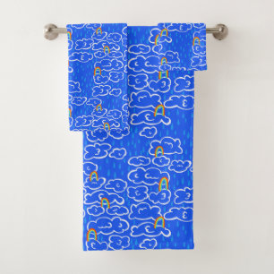 Colorful Clouds Rain Rainbow Blue Pattern Bath Towel Set