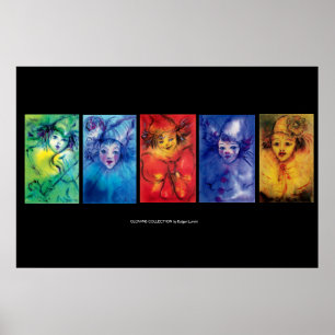 COLORFUL CLOWNS  Venetian Masquearde Faces Poster
