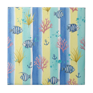 Colorful Coastal Sea Life Pattern (10) Tile