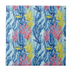 Colorful Coastal Sea Life Pattern (1) Tile