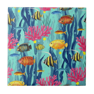 Colorful Coastal Sea Life Pattern (4) Tile