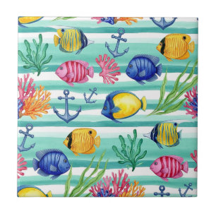 Colorful Coastal Sea Life Pattern (5) Tile