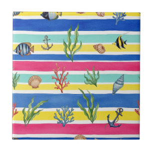 Colorful Coastal Sea Life Pattern (7) Tile