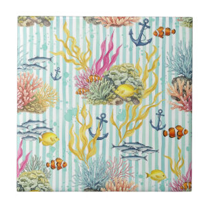 Colorful Coastal Sea Life Pattern (8) Tile
