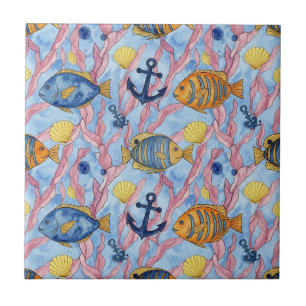 Colorful Coastal Sea Life Pattern (9) Tile