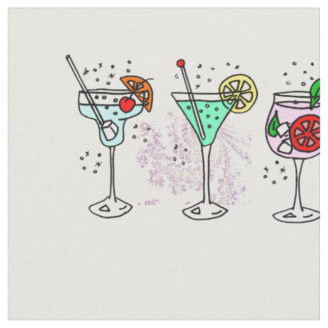 Colorful Cocktail Glasses Fabric (Close Up)