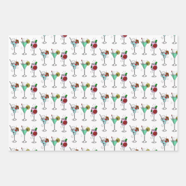 Colorful Cocktail Selection White Pink Blue Wrapping Paper Sheet (Front)